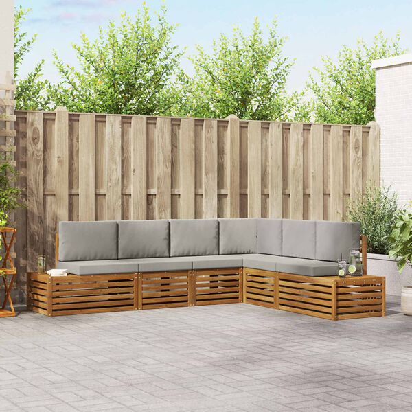 vidaXL &Uacute;ti s&oacute;fasett me&eth; p&uacute;&eth;i 6 Stykki N&aacute;tt&uacute;rulegt og Lj&oacute;st Gr&aacute;tt