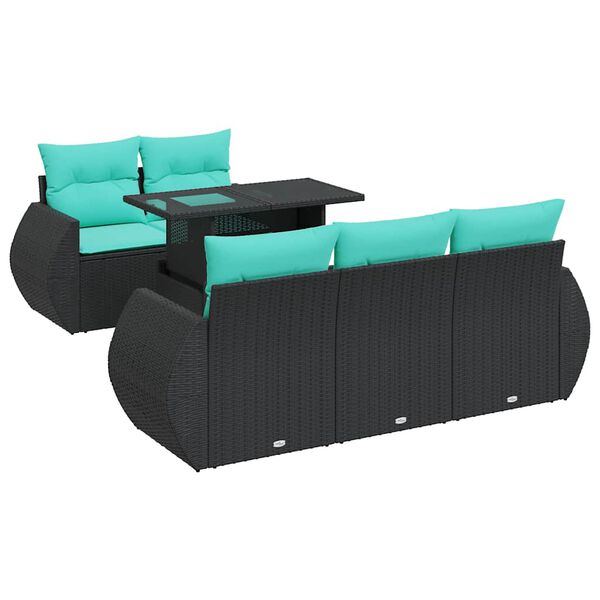 vidaXL 6 stykki gar&eth;s&oacute;fasett me&eth; p&uacute;&eth;um Black Poly Rattan Acacia
