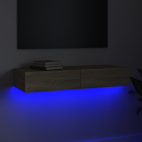 vidaXL Sj&oacute;nvarpssk&aacute;pur me&eth; LED Lj&oacute;sum Sonoma Eik 90x35x15,5 cm