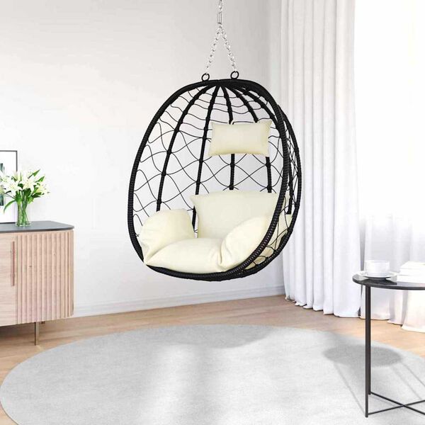 vidaXL Hangandi eggjastóll Rjómhvítt 91.5 x 60 x 110 cm pólýrattan