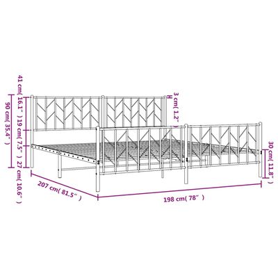 vidaXL Rúmgrind úr Málmi með Höfuðgafli & Fótagafli Svört 193x203 cm