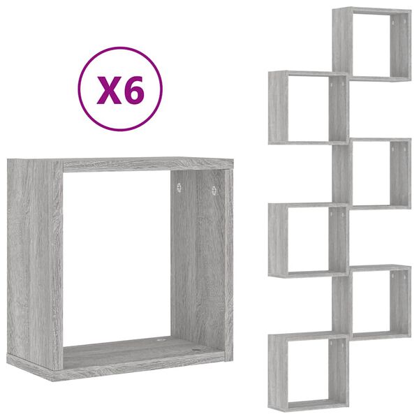 vidaXL Wall Cube Hillur 6 stk Grey Sonoma 30x15x30 cm