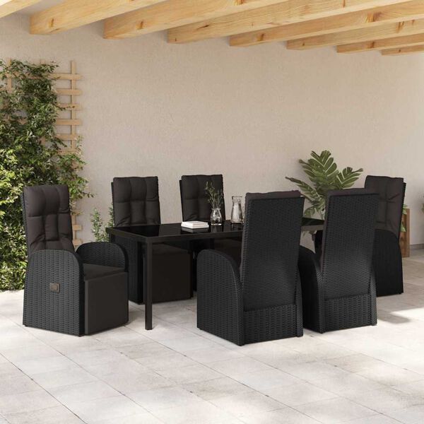 vidaXL Gar&eth;ur bor&eth;sett me&eth; p&uacute;&eth;i 7 pcs Svartur p&oacute;l&yacute;rattan