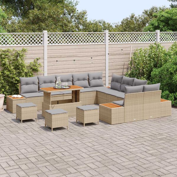 vidaXL Gar&eth;s&oacute;fa sett 14 pcs Drapplita&eth;ur p&oacute;l&yacute;rattan