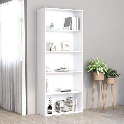 801026 vidaXL 5-Tier Book Cabinet White 80x30x189 cm Chipboard