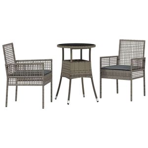 vidaXL Gar&eth;ur bor&eth;sett 3 pcs Gr&aacute;r p&oacute;l&yacute;rattan