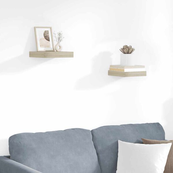 vidaXL Vegghengdar Hillur 2 stk. Eikarlita&eth;ar 23x23,5x3,8 cm MDF