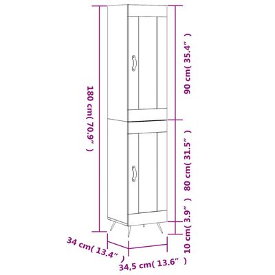 vidaXL Hár Skápur Brún Eik 34,5x34x180 cm Samsettur Viður