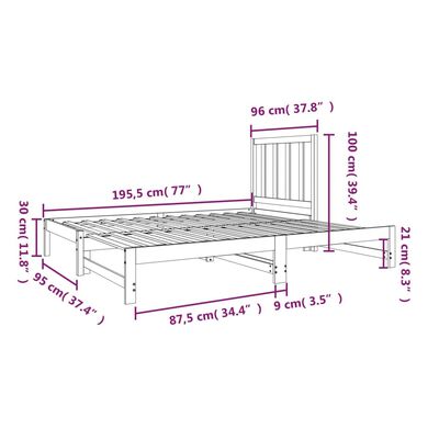 vidaXL Útdraganlegur Svefnsófi án Dýnu 2x(90x190) cm