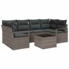 vidaXL Gar&eth;s&oacute;fa sett me&eth; p&uacute;&eth;i 7 pcs Gr&aacute;r P&oacute;l&yacute;rattan, St&aacute;l og Gler