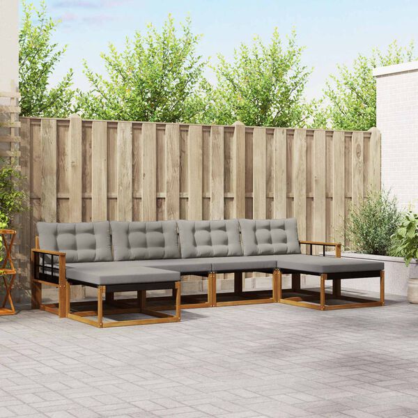 vidaXL &Uacute;ti s&oacute;fasett me&eth; p&uacute;&eth;i 6 pcs N&aacute;tt&uacute;rulegt og Lj&oacute;st Gr&aacute;tt