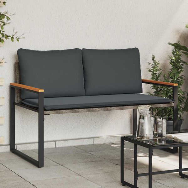 vidaXL Bekkur me&eth; p&uacute;&eth;i Gr&aacute;r og d&ouml;kkgr&aacute;r 115 x 65 x 72 cm Rattan