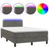 vidaXL H&oacute;lfa&eth; Springr&uacute;m me&eth; D&yacute;nu&LED D&ouml;kkgr&aacute;tt 120x190 cm Flauel
