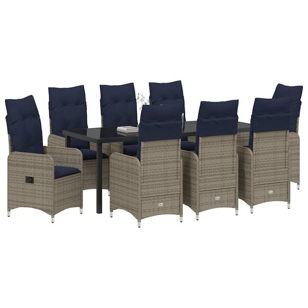 vidaXL Gar&eth;ur bor&eth;sett me&eth; p&uacute;&eth;i 9 pcs Svartur Poly rattan