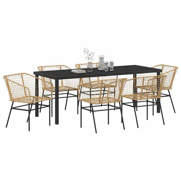vidaXL Gar&eth;ur bor&eth;sett 7 pcs Br&uacute;nn p&oacute;l&yacute;rattan