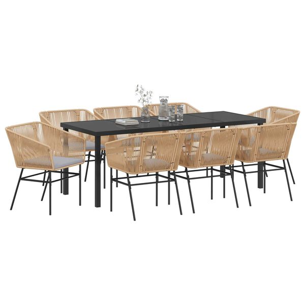 vidaXL Gar&eth;ur bor&eth;sett 9 pcs Br&uacute;nn Poly rattan