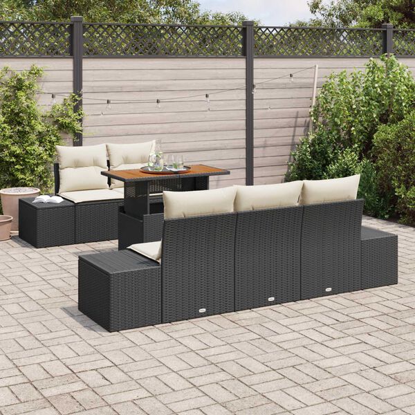 vidaXL Gar&eth;s&oacute;fa sett me&eth; geymslu 6 pcs Svartur Poly rattan