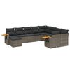 vidaXL 10 Hluta Gar&eth;s&oacute;fasett me&eth; Sessum Gr&aacute;tt P&oacute;l&yacute;rattan