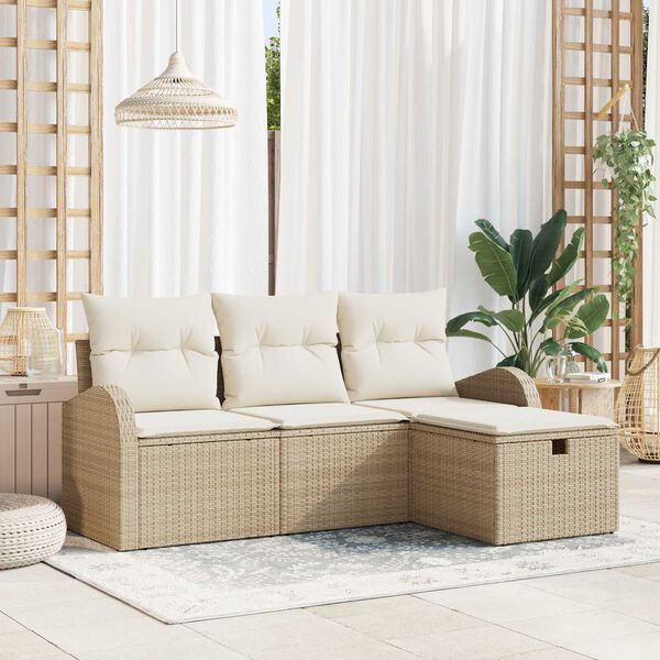vidaXL Gar&eth;s&oacute;fa sett me&eth; p&uacute;&eth;i 4 pcs Drapplita&eth;ur Poly rattan