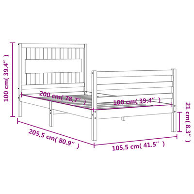 vidaXL Rúmgrind án Dýnu 100x200 cm Gegnheil Viður