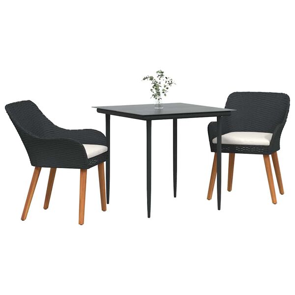 vidaXL Gar&eth;ur bor&eth;sett me&eth; p&uacute;&eth;i 3 pcs Svartur p&oacute;l&yacute;rattan