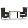 vidaXL 3 Hluta Gar&eth;bor&eth;stofusett me&eth; Sessum Svart P&oacute;l&yacute;rattan