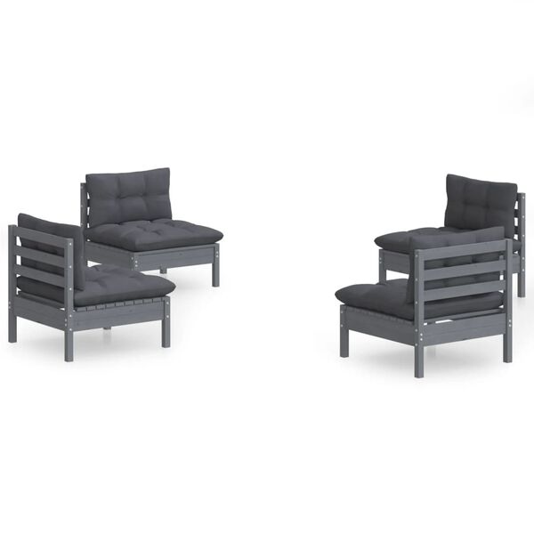 vidaXL 4 Parta Gar&eth;s&oacute;fasett me&eth; Reykgr&aacute;um Sessum Furuvi&eth;ur