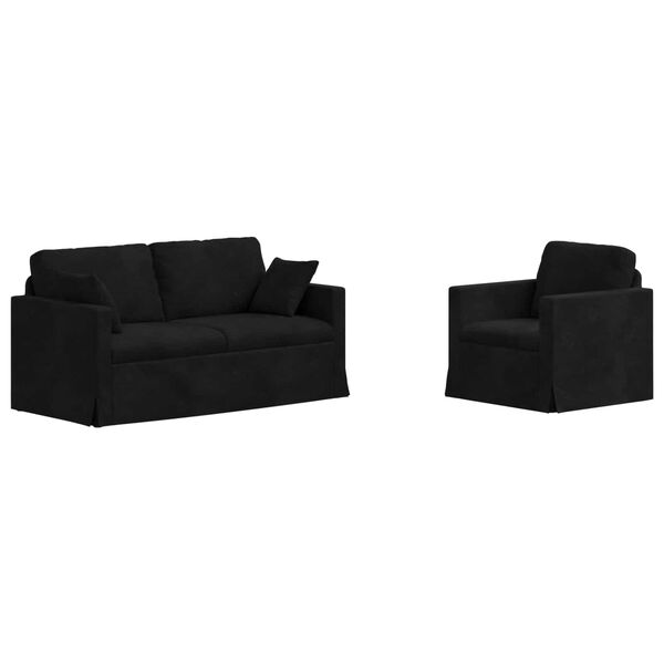 vidaXL S&oacute;fi 2 pcs Svartur 158 x 78 x 80 cm Flauel