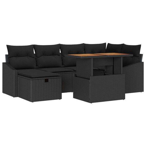 vidaXL Gar&eth;s&oacute;fa sett me&eth; p&uacute;&eth;i me&eth; geymslu 7 pcs Svartur Poly rattan