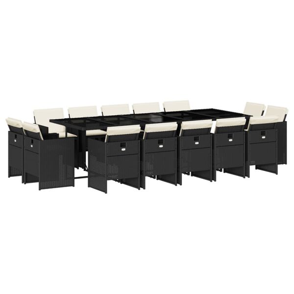 vidaXL 15 Hluta Gar&eth;bor&eth;stofusett me&eth; Sessum Svart P&oacute;l&yacute;rattan