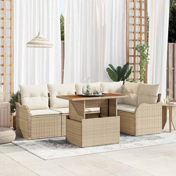 vidaXL Gar&eth;s&oacute;fa sett me&eth; geymslu 6 pcs Drapplita&eth;ur Poly rattan
