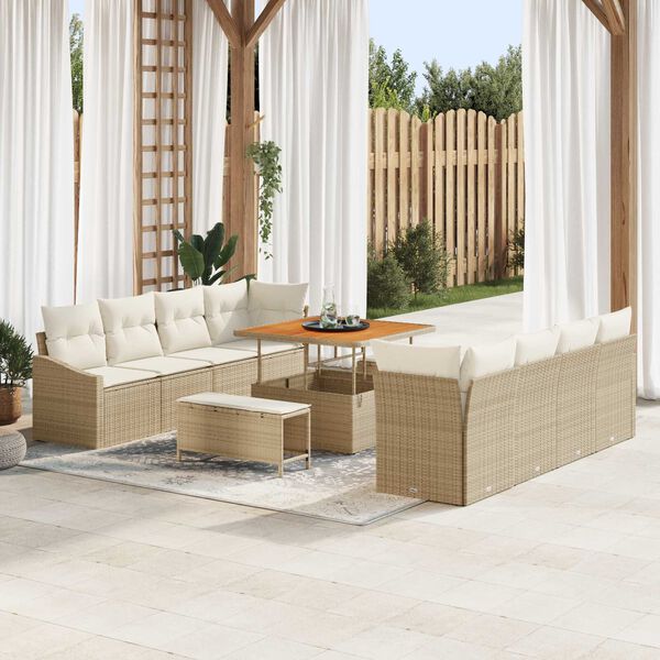 vidaXL Gar&eth;s&oacute;fa sett me&eth; p&uacute;&eth;i 11 pcs Drapplita&eth;ur Poly rattan