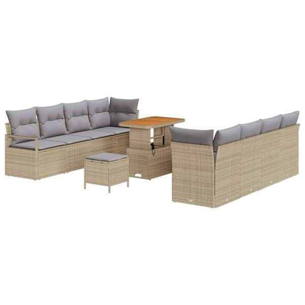 vidaXL Gar&eth;s&oacute;fa sett me&eth; p&uacute;&eth;i 11 pcs Drapplita&eth;ur Poly rattan