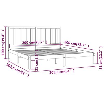 vidaXL Rúmgrind án Dýnu Svört 200x200 cm Gegnheil Fura