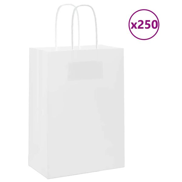 vidaXL Papp&iacute;rspokar 250 stk me&eth; Handf&ouml;ngum Hv&iacute;tir 15x8x21 cm