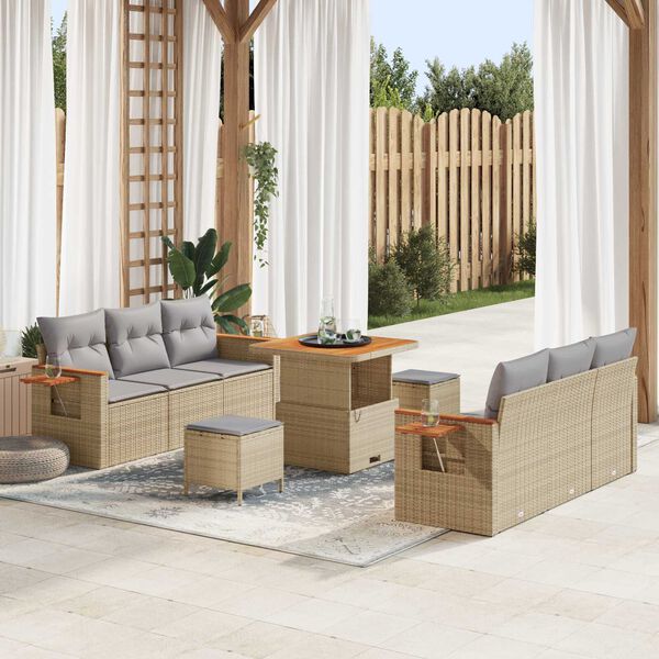 vidaXL Gar&eth;s&oacute;fa sett me&eth; p&uacute;&eth;i 11 pcs Beige og lj&oacute;sgr&aacute;r p&oacute;l&yacute;rattan