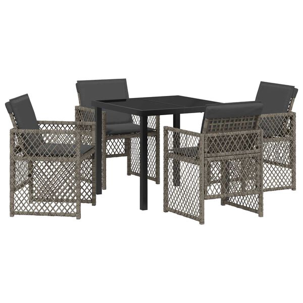 vidaXL Gar&eth;ur bor&eth;sett 5 pcs Gr&aacute;r p&oacute;l&yacute;rattan