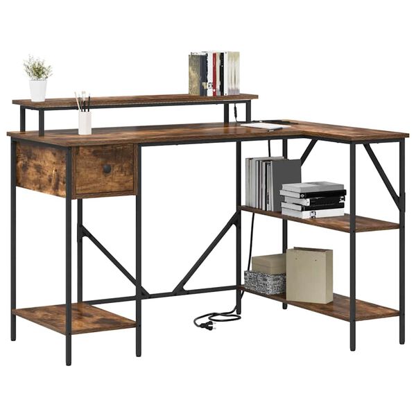 vidaXL Skrifbor&eth; me&eth; hillu Rau&eth;-eik 120 x 79 x 86,5 cm Samsettur vi&eth;ur