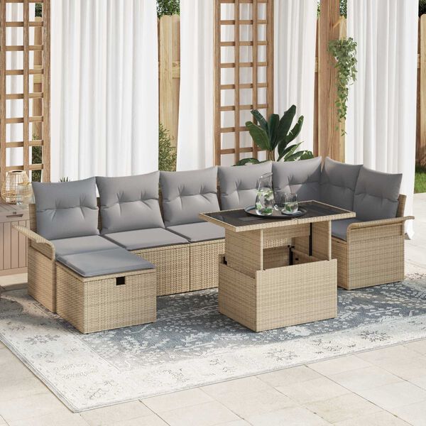 vidaXL Gar&eth;s&oacute;fa sett me&eth; p&uacute;&eth;i 8 pcs Drapplita&eth;ur Poly rattan