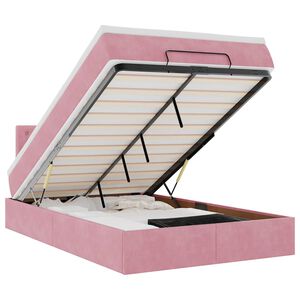 vidaXL Ottoman r&uacute;m me&eth; d&yacute;nu & LED bleik 120x190cm Flauel