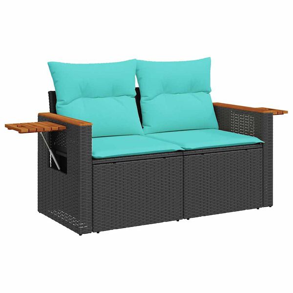vidaXL 6 stykki gar&eth;s&oacute;fasett me&eth; p&uacute;&eth;um Black Poly Rattan Acacia