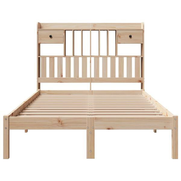 vidaXL Rúmgrind með Bókahillu án Dýnu Hvítt 135x190 cm Gegnheil Fura