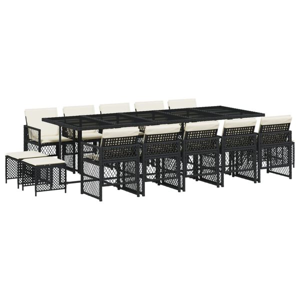 vidaXL 15 Hluta Gar&eth;bor&eth;stofusett me&eth; Sessum Svart P&oacute;l&yacute;rattan