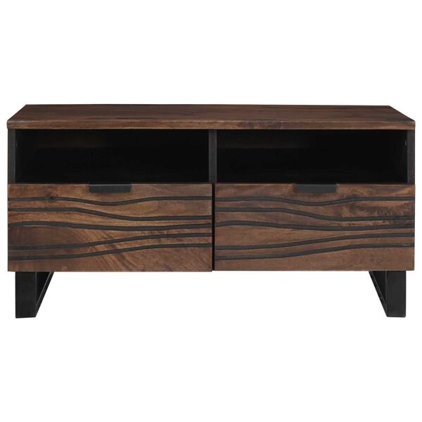 vidaXL Sófaborð Brúnn og svartur 80 x 54 x 40 cm Gegnheill akasíuviður