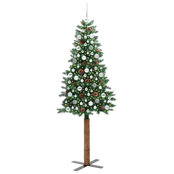 vidaXL Mj&oacute;tt j&oacute;latr&eacute; me&eth; 300 LED Gr&aelig;nn 210 cm PVC og solid furuvi&eth;