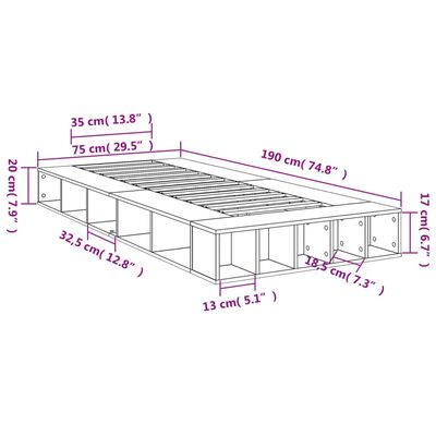 vidaXL Rúmgrind án Dýnu Svartur 75x190 cm