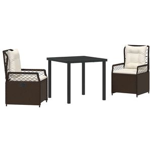 vidaXL Gar&eth;ur bor&eth;sett 3 pcs Br&uacute;nn p&oacute;l&yacute;rattan