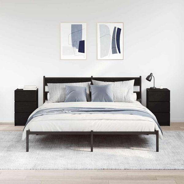 vidaXL Náttborðsskápar með 3 Skúffum 2 stk Svartur 39x35x65 cm