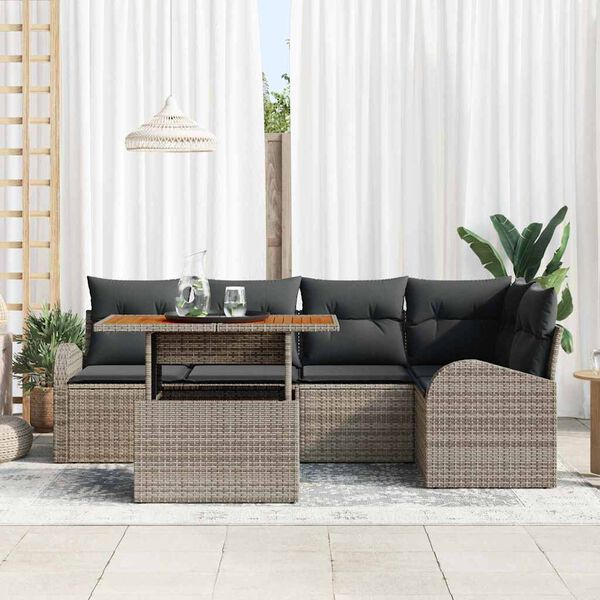 vidaXL Gar&eth;s&oacute;fa sett me&eth; geymslu 6 pcs Gr&aacute;r Poly rattan