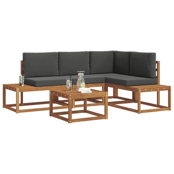 vidaXL &Uacute;ti s&oacute;fasett me&eth; p&uacute;&eth;i 5 Stykki N&aacute;tt&uacute;rulegt og Antrac&iacute;t